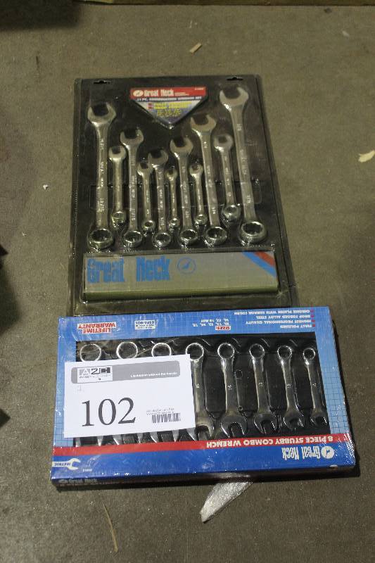 lot 102 image: Lot of (2) Great Neck Hand Tools Includes 8-Piece Stubby Combo Wrench, 11-Piece Combination Wrench Set