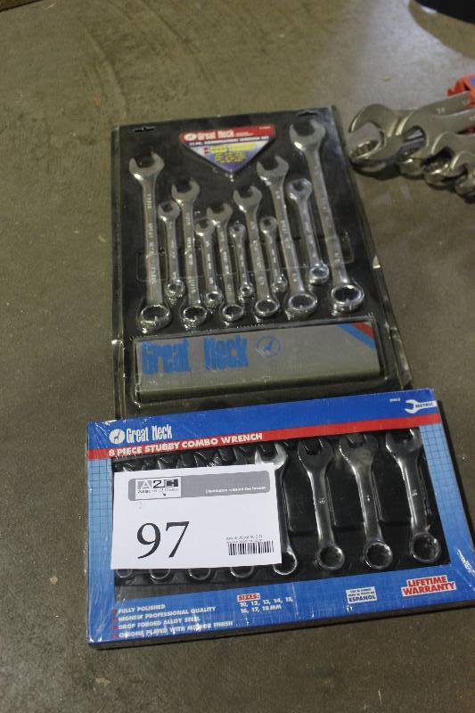 lot 97 image: Lot of (2) Great Neck Hand Tools Includes 8-Piece Stubby Combo Wrench, 11-Piece Combination Wrench Set