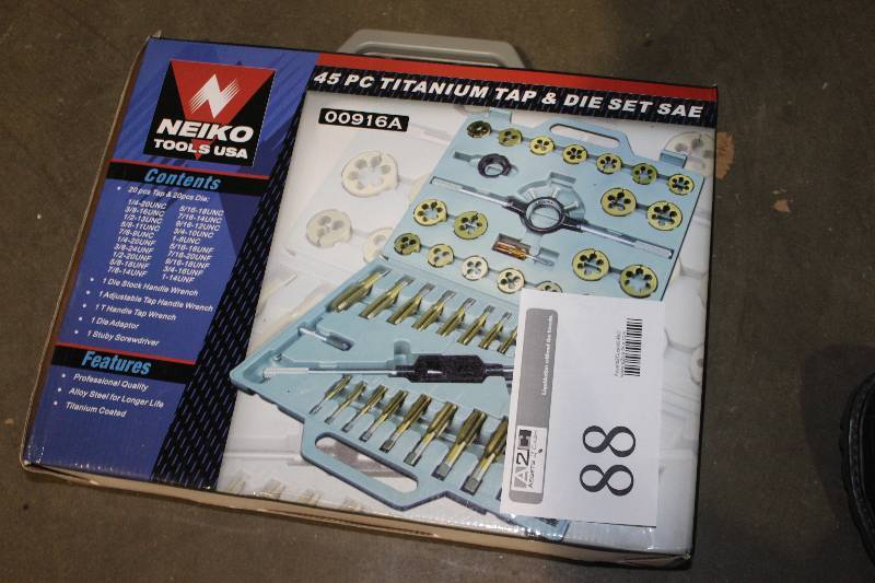 lot 88 image: Neiko Tools 45-Piece Titanium Tap & Die Set SAE