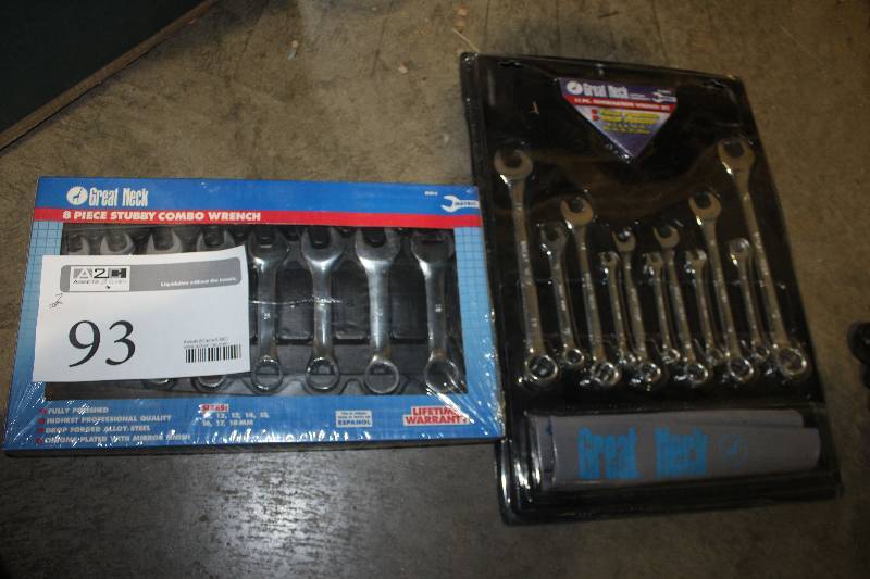 lot 93 image: Lot of (2) Great Neck Hand Tools Includes 8-Piece Stubby Combo Wrench, 11-Piece Combination Wrench Set