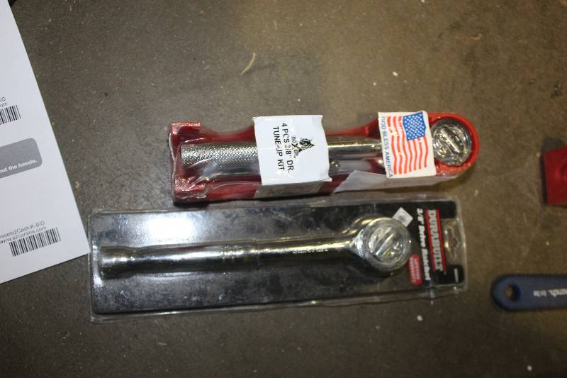 lot 142 image: Lot of (2) Hand Tools Includes Durabuilt 38in. Drive Ratchet, Boxer 4-Piece 38in. Drive Tune-up Kit
