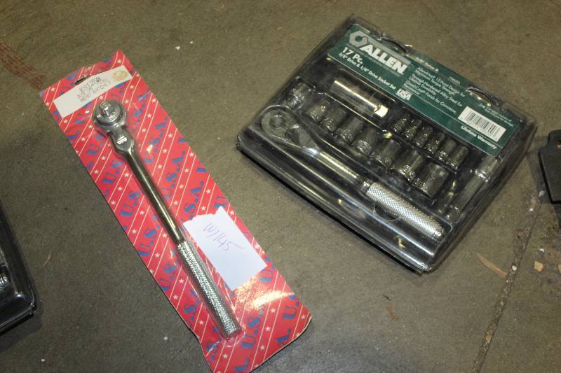 lot 145 image: Lot of (2) Hand Tools Includes Allen 17-Piece 38in., 14in. Drive Socket Set, 38in. Drive Flex Head Ratchet