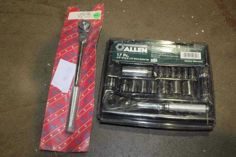 lot 146 image: Lot of (2) Hand Tools Includes Allen 17-Piece 38in., 14in. Drive Socket Set, 38in. Drive Flex Head Ratchet
