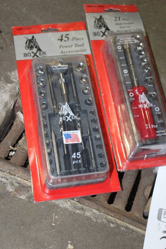 lot 201 image: Lot of (2) Boxer Hand Tool Sets Includes 21-Piece Multi-Purpose, 45-Piece Power Tool Accessories