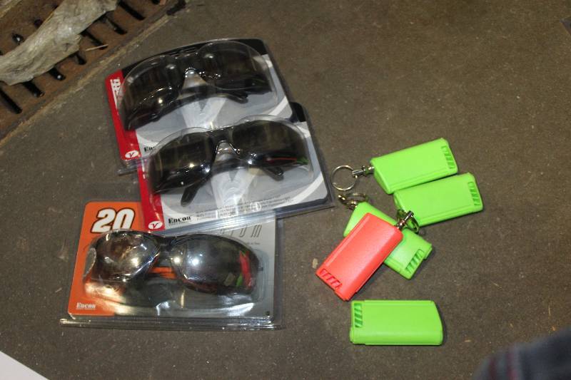 lot 203 image: Lot of (8) Hand Tools Includes 3-Safety Glasses, 5-Drill Bit Sets