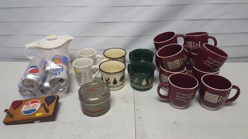 lot 231 image: Vintage Diet Pepsi Cans, Mugs, Pepsi Key Hanger, Etc.