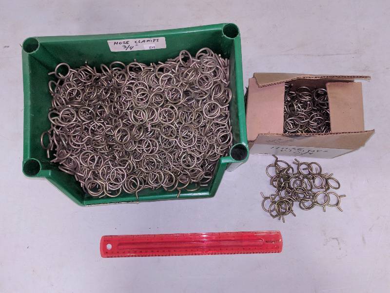 lot 273 image: 34 Hose Clamps - Box & Bin Full