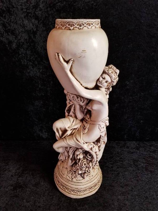 lot 4 image: Vintage Handmolded & Painted Plaster - LADY wPLANTER, Large 27 high