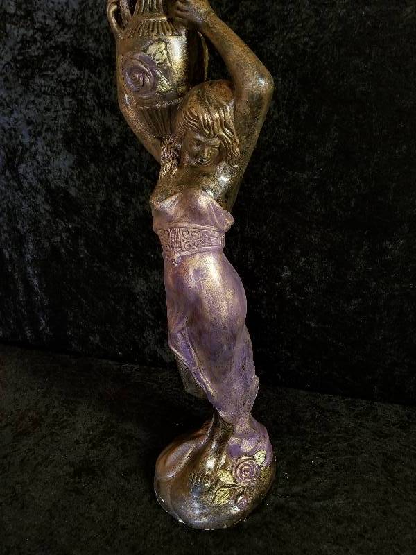 lot 5 image: Vintage Handmolded & Painted Plaster - LADY wVASE, Large 33 high