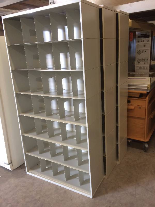 Retails New $600 Like New Condition Medical Chart Records Heavy Duty Steel Storage Closed Shelving Unit With 35 Locked In Slots
