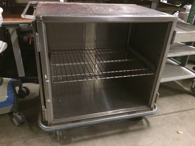 lot 12 image: PedigoAesculap Stainless Steel Transport Surgical Case Mobile Double Dual Latching Doors Cart - One Just Sold On Ebay $600 Plus Freight