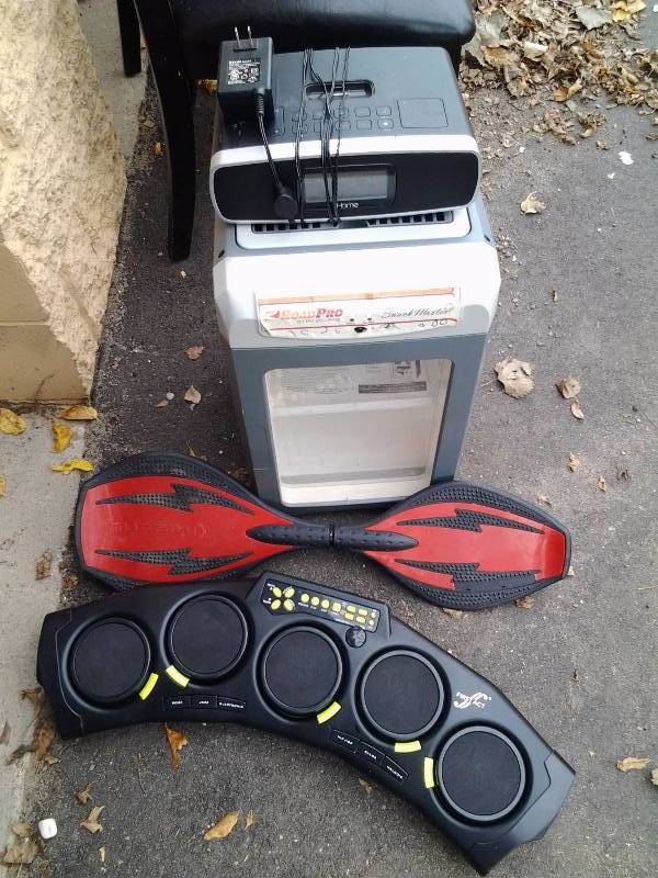 lot 46 image: Ripstick, I-Home, Road-Pro Snack Cooler-No Cord, First Act Electric Drums No Cord