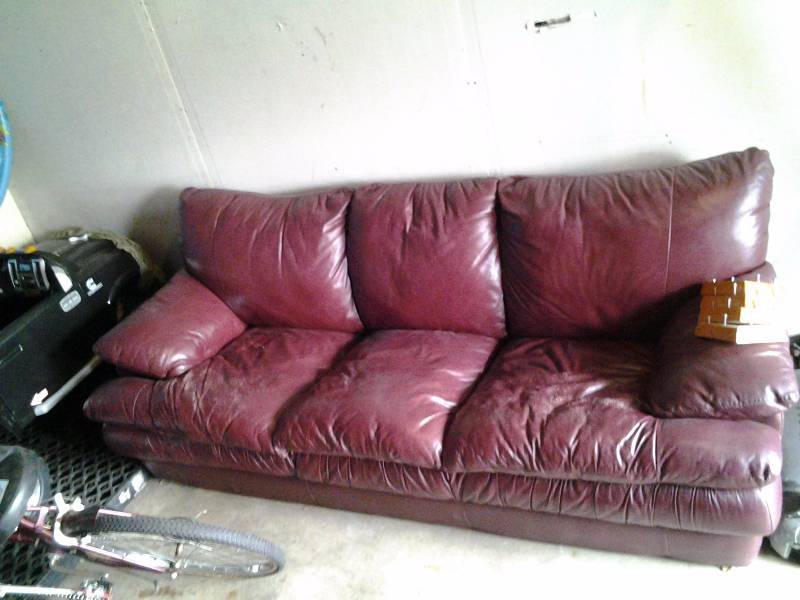 lot 48 image: Burgundy Sofa (Leather-) By Decoro 84 Inches