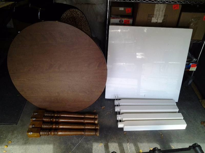 lot 10 image: 42 Inch Round Table With Legs, 37 Inch White Table With Legs
