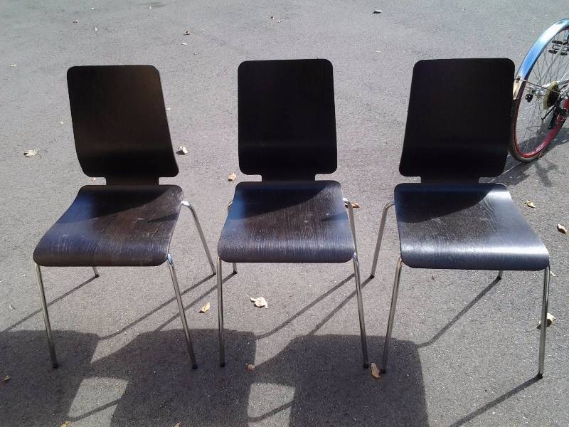 lot 11 image: 3-Stacking Wood IKEA Chairs