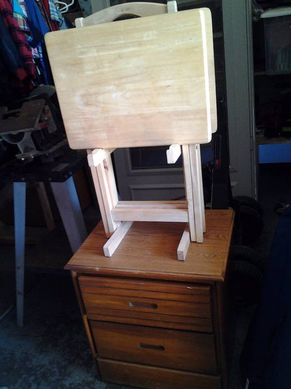 lot 110 image: 2-Wood TV Trays With Stand, 2-Drawer CabinetNight Stand 22x17x23