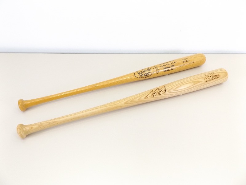 2 Engraved Wood Louisville Slugger, and Mighty Baseball Bats