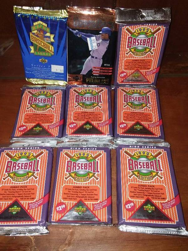 lot 13 image: 1992 Upper Deck (7) ea. Pack contains 27 cards
