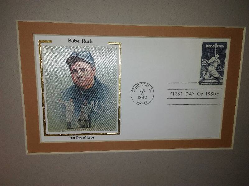 lot 51 image: Collector Envelope and Stamp, Babe Ruth, July 6 1983, Rare, Framed and Matted