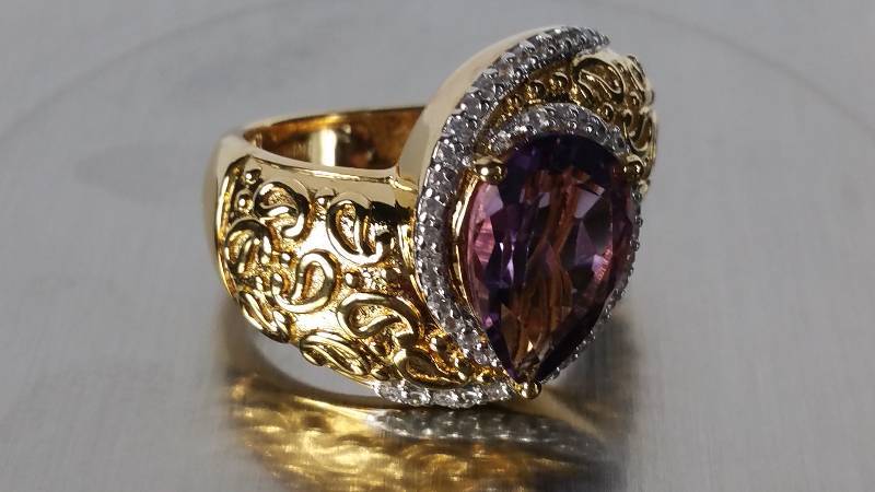 3.01 CT Pear Cut Amethyst Estate Ring