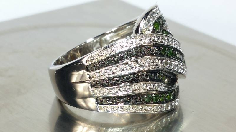 Genuine Green and White Diamond Estate Ring