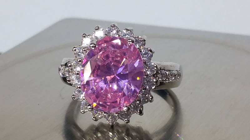 7.25 CT Trillion Cut Pink Sapphire Estate Ring