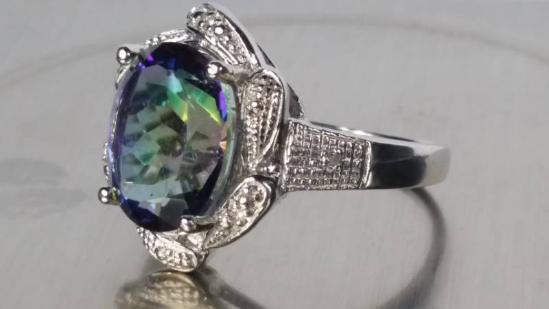 3 CT Mystic Topaz and Diamond Estate Ring