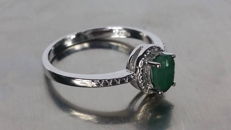 Genuine Emerald Diamond Sterling Dinner Ring