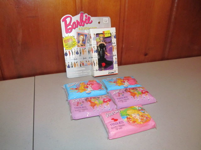 lot 21 image: Vintage NEW IN PACKAGE Barbie Tissues & Toy