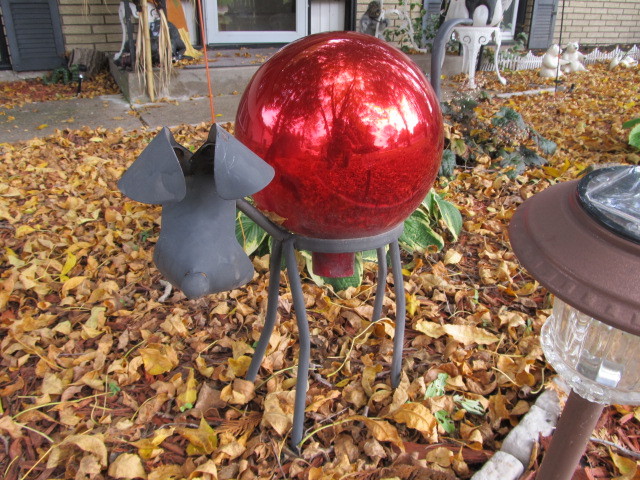 lot 94 image: Metal Dog wGlass Gazing Ball