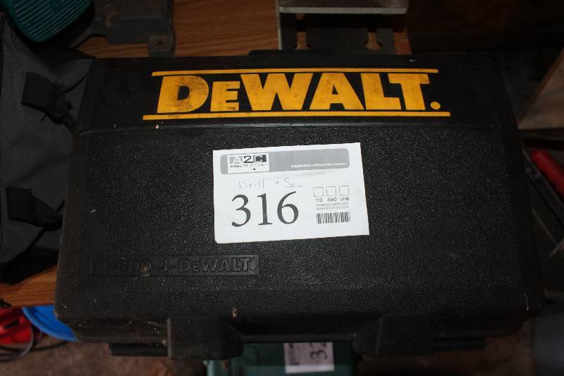 lot 316 image: Dewalt 14.4V Cordless Tools w Bag Includes Adjustable Clutch 38in. Drill, 5-38in. Trim Saw