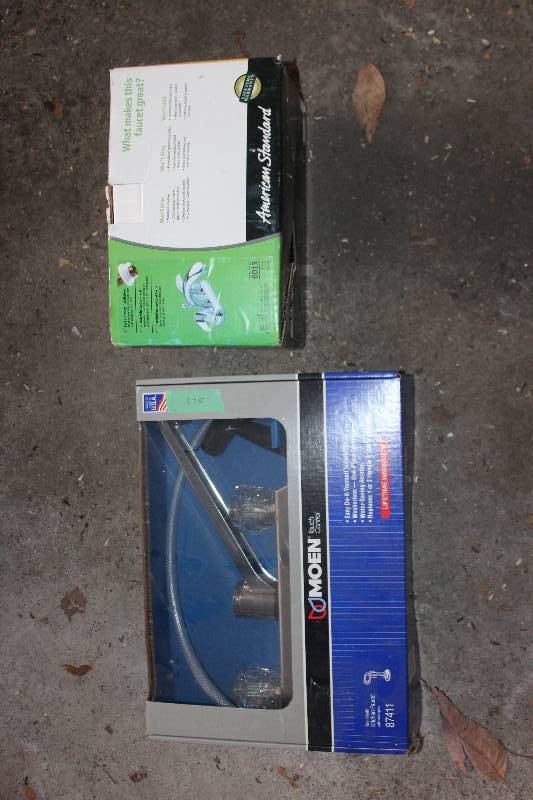 lot 375 image: Moen Kitchen w Sprayer & American Standard Bath Faucet Sets