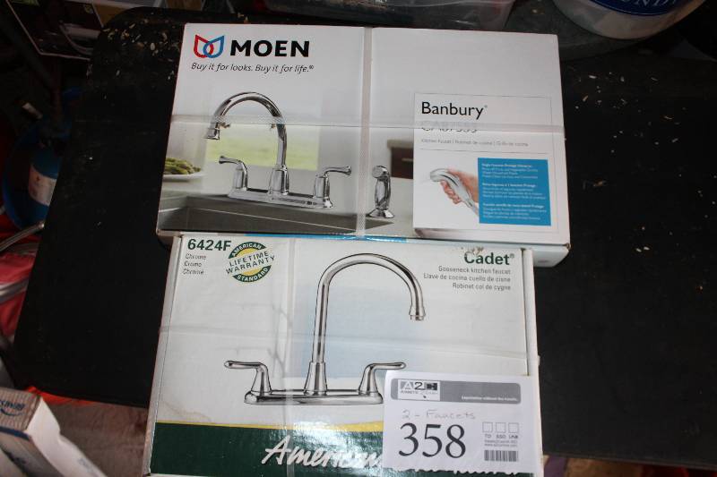 lot 358 image: Lot of (2) Kitchen Faucets Includes Moen Banbury w Sprayer, American Standard Cadet