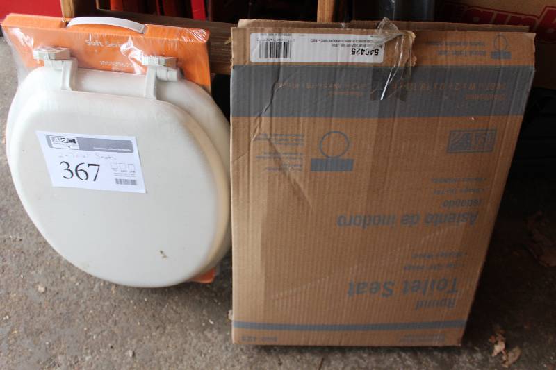 lot 367 image: Lot of (2) Toilet Seats Includes Molded Wood, Soft Seat Round