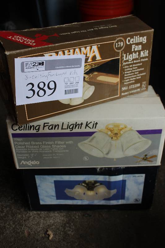 lot 389 image: Lot of (3) Ceiling Fan Light Kits