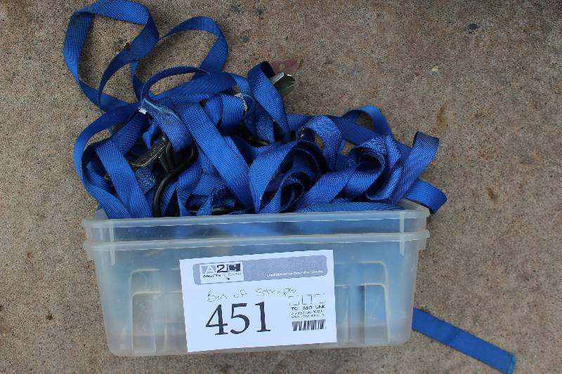 lot 451 image: Bin Lot of Nylon Straps w Hooks