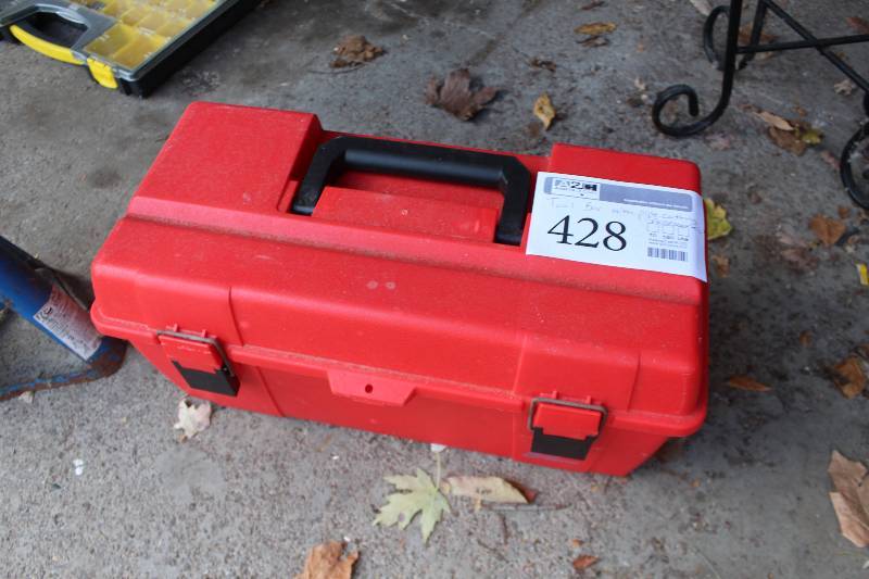 lot 428 image: Tool Box w Contents Includes  Pipe Cutting Tools