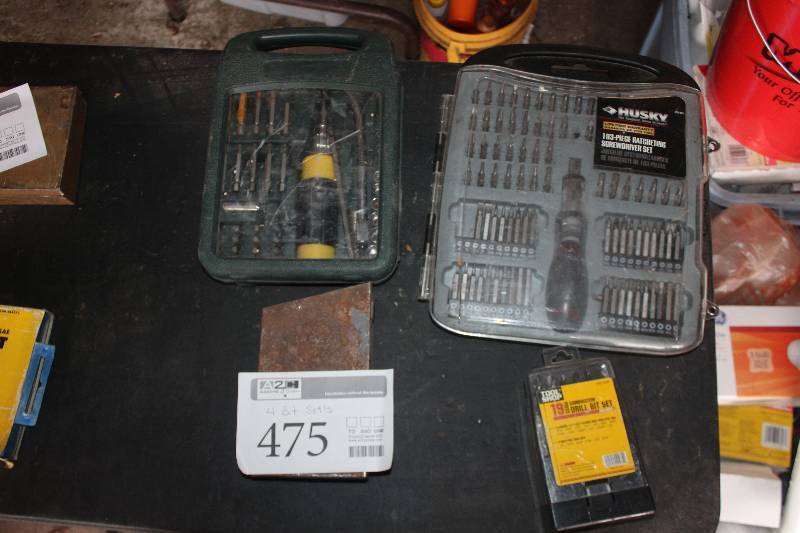 lot 475 image: Lot of (4) Bit Sets Includes Husky, Tool Shop