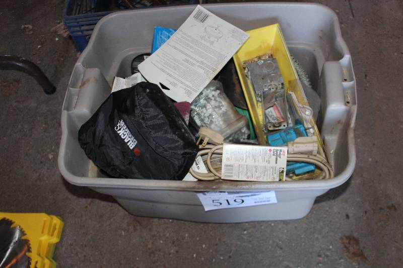lot 519 image: Bin Lot of Electrical Supplies Includes Wiring, Connectors, And More