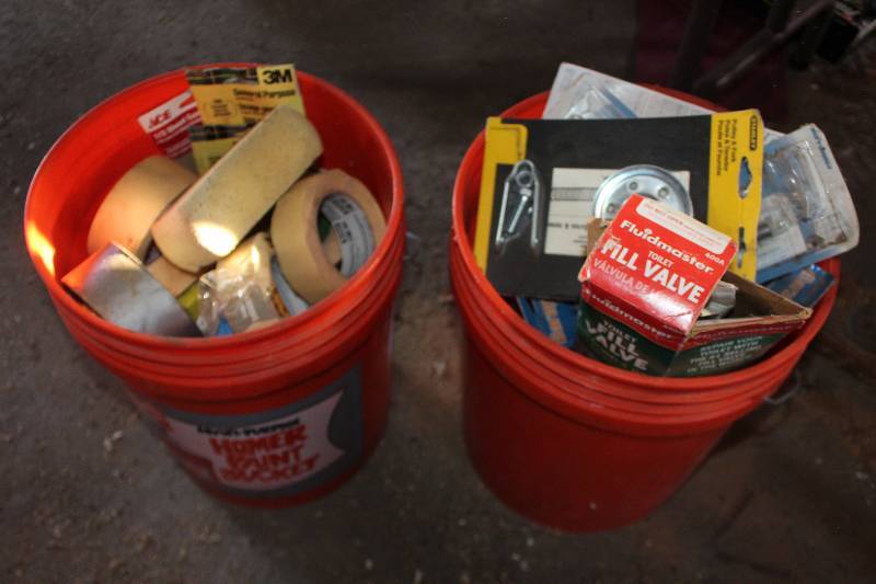 lot 523 image: Lot of (2) Buckets of Plumbing Repair, Garage Door Repair Supplies
