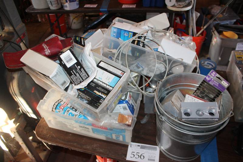 lot 556 image: 12 Table Lot of Light Bulbs, Wire Guards, Switch Plates