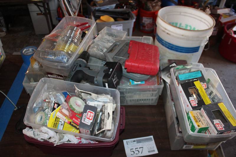 lot 557 image: 12 Table Lot of Nails, Screws, Bolts, Washers