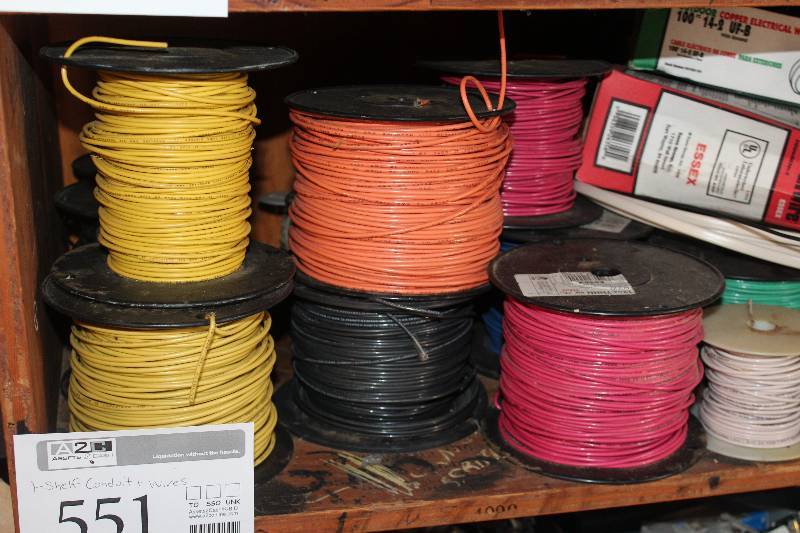 lot 551 image: Shelf Lot of Electrical Supplies Includes Wiring, Conduit