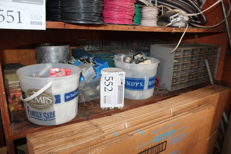 lot 552 image: Shelf Lot of Hardware, Light Switches
