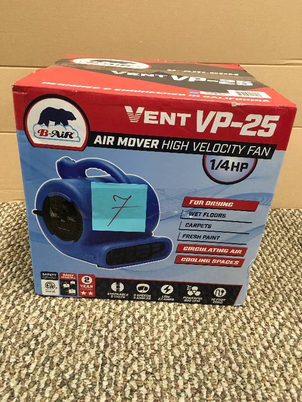 lot 7 image: B-Air Vent VP-25 14 HP Compact Air Mover for Water Damage Restoration, Blue (VP-25 Blue) never used in box