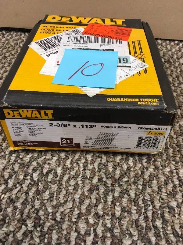 lot 10 image: Dewalt Dwrhs8dr113 21-degree Metal Framing Nails, 2-38 X 0.113 never used in box