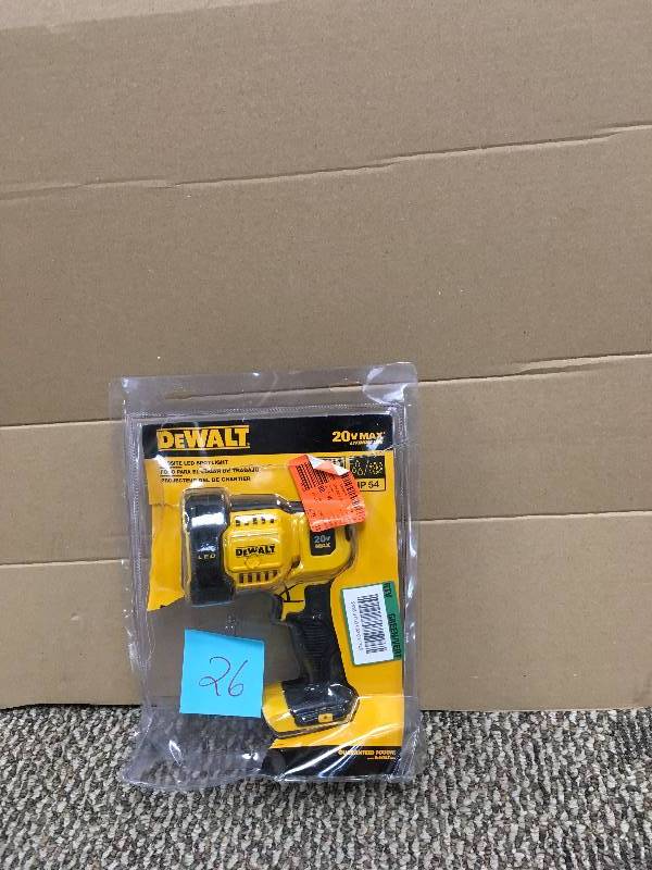 lot 26 image: DEWALT 20-Volt MAX Lithium-Ion Cordless Jobsite Spotlight (Tool-Only) never used open package