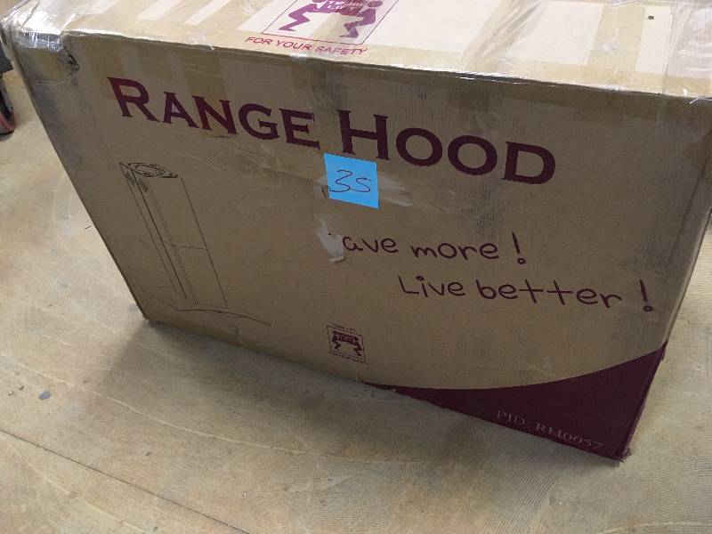 lot 35 image: AKDY 36 in. Convertible Kitchen Island Mount Range Hood in Stainless Steel with Tempered Glass and Dual Touch Controls, Brushed Stainless Steel used in box good working condition MSRP $369