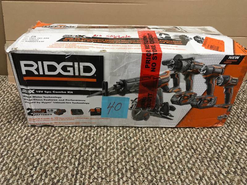 lot 40 image: Ridgid 18-Volt Tool Combo Kit, 5-Piece never used in box no saw blades MSRP $620