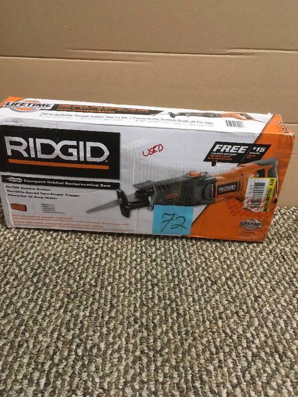 lot 72 image: Ridgid Fuego 10-amp Orbital Reciprocating Saw Variable Speed Work in box